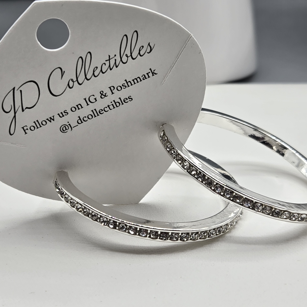 Swarovski Elements Hoop Earrings Silver Overlay L… - image 2